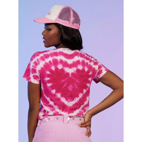 Hot Topic Women's XL Barbie Logo Heart Tie-Dye Hot Pink Girls Baby T-Shirt - Picture 3 of 7